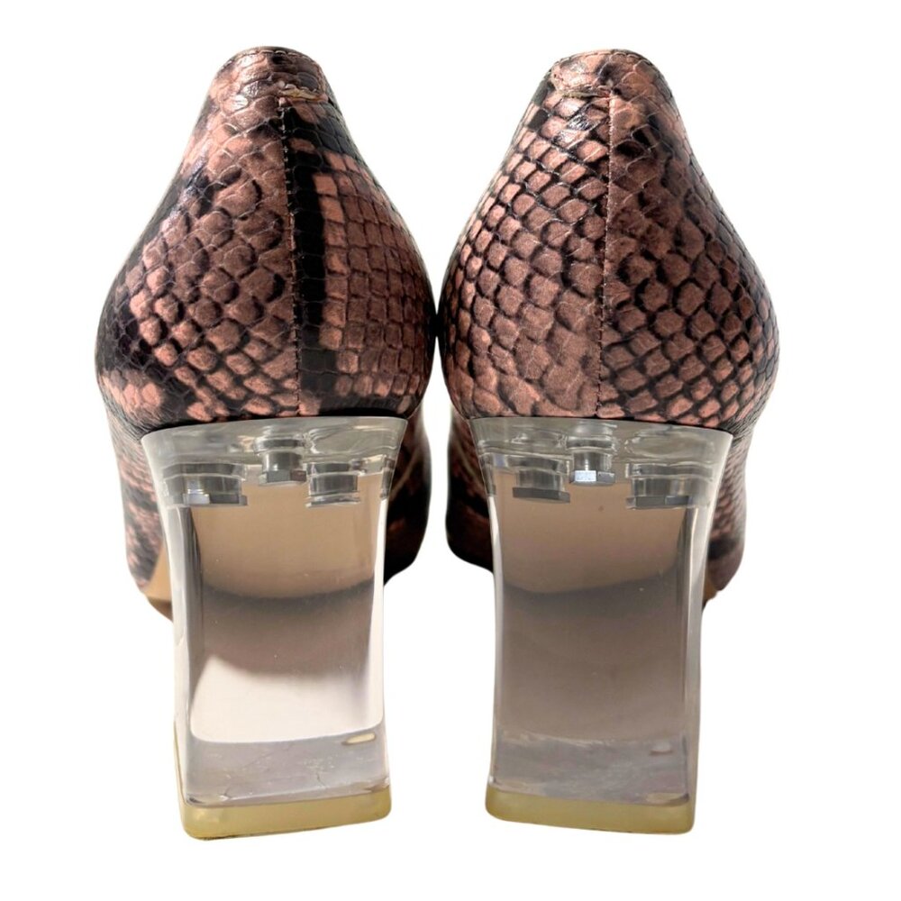 Marc Fisher Pink Snake Print Clear Block Pointed … - image 3